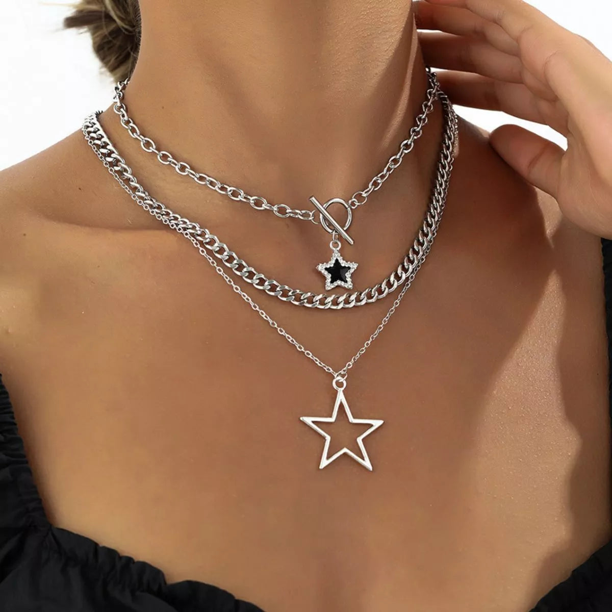 3-Piece Layered Star Pendant Necklace