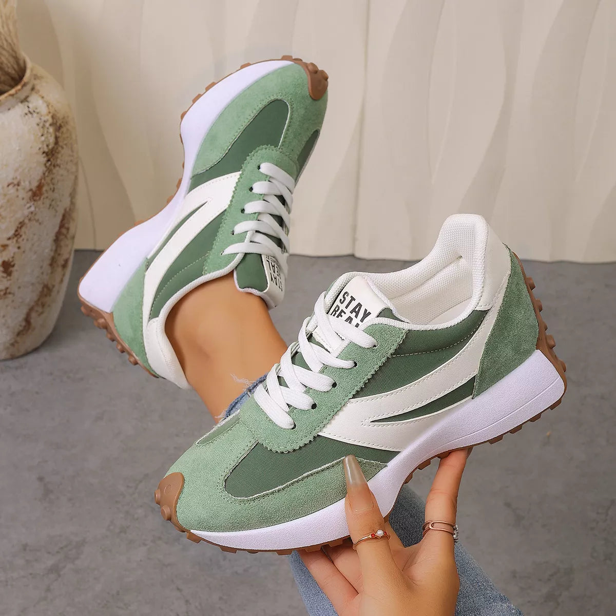 Color‑Blocked Platform Casual Sneakers