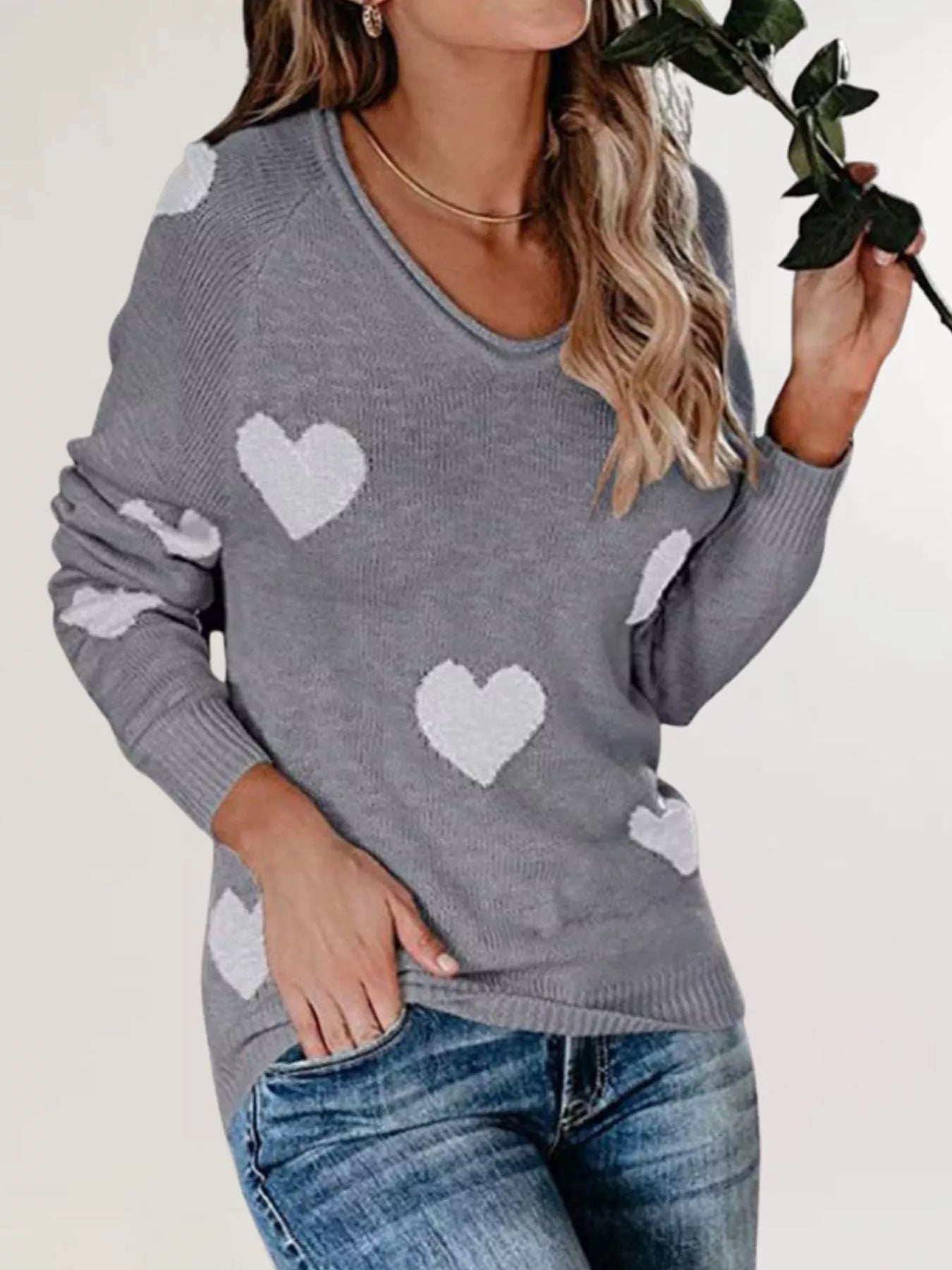 Heart Pattern Raglan Sleeve Sweater