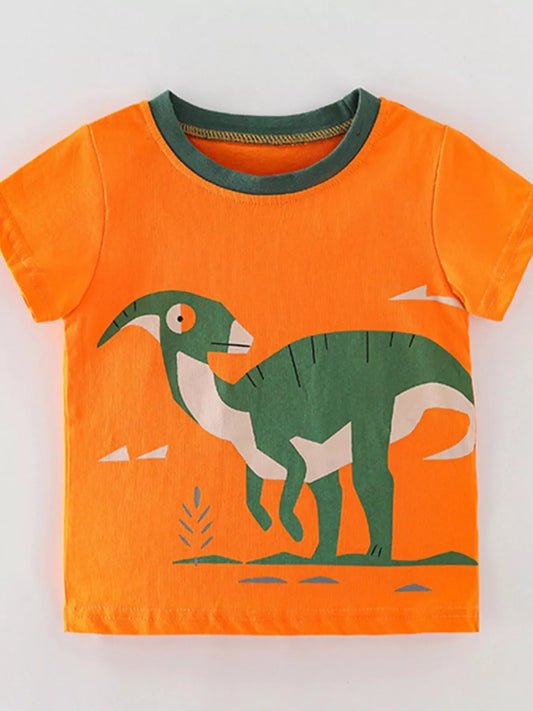 Children's Dinosaur Print Round Neck T-Shirt