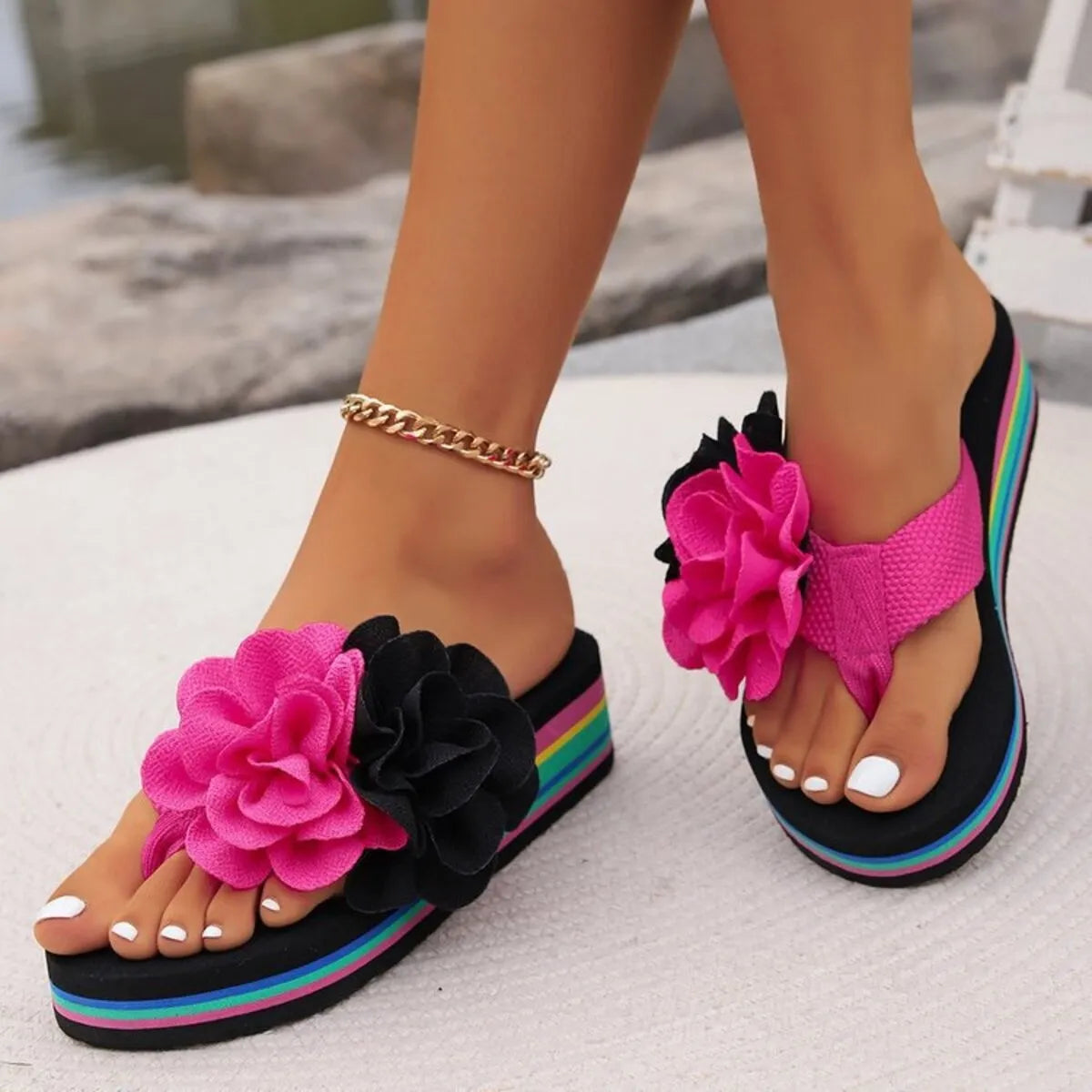 Flower Toe Post Platform Sandals
