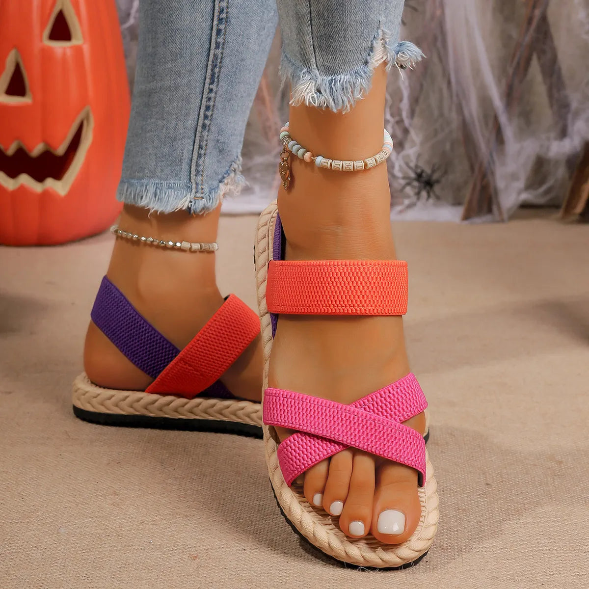 Colorful Crisscross Strap Sandals