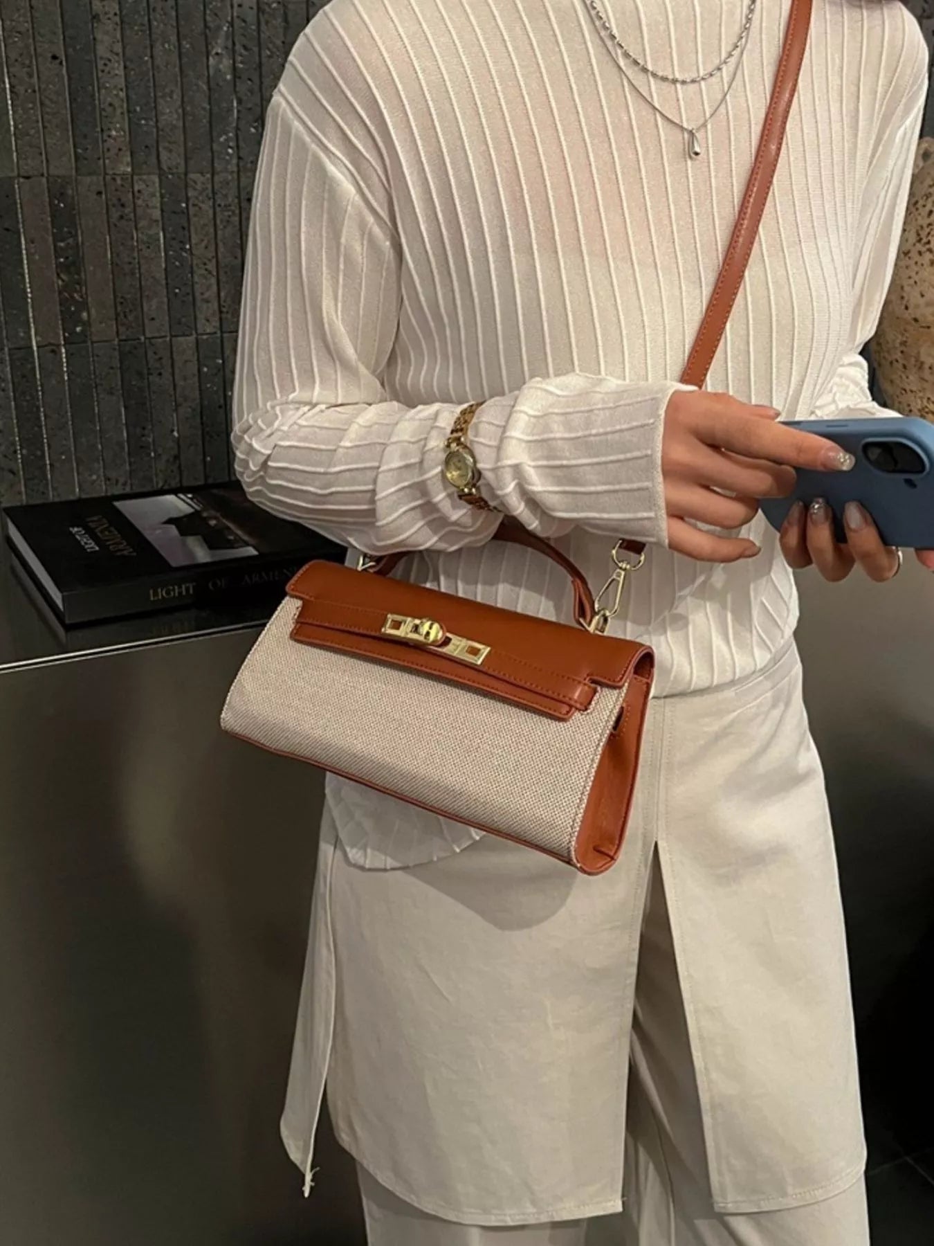 Two-Tone Flap Crossbody Bag