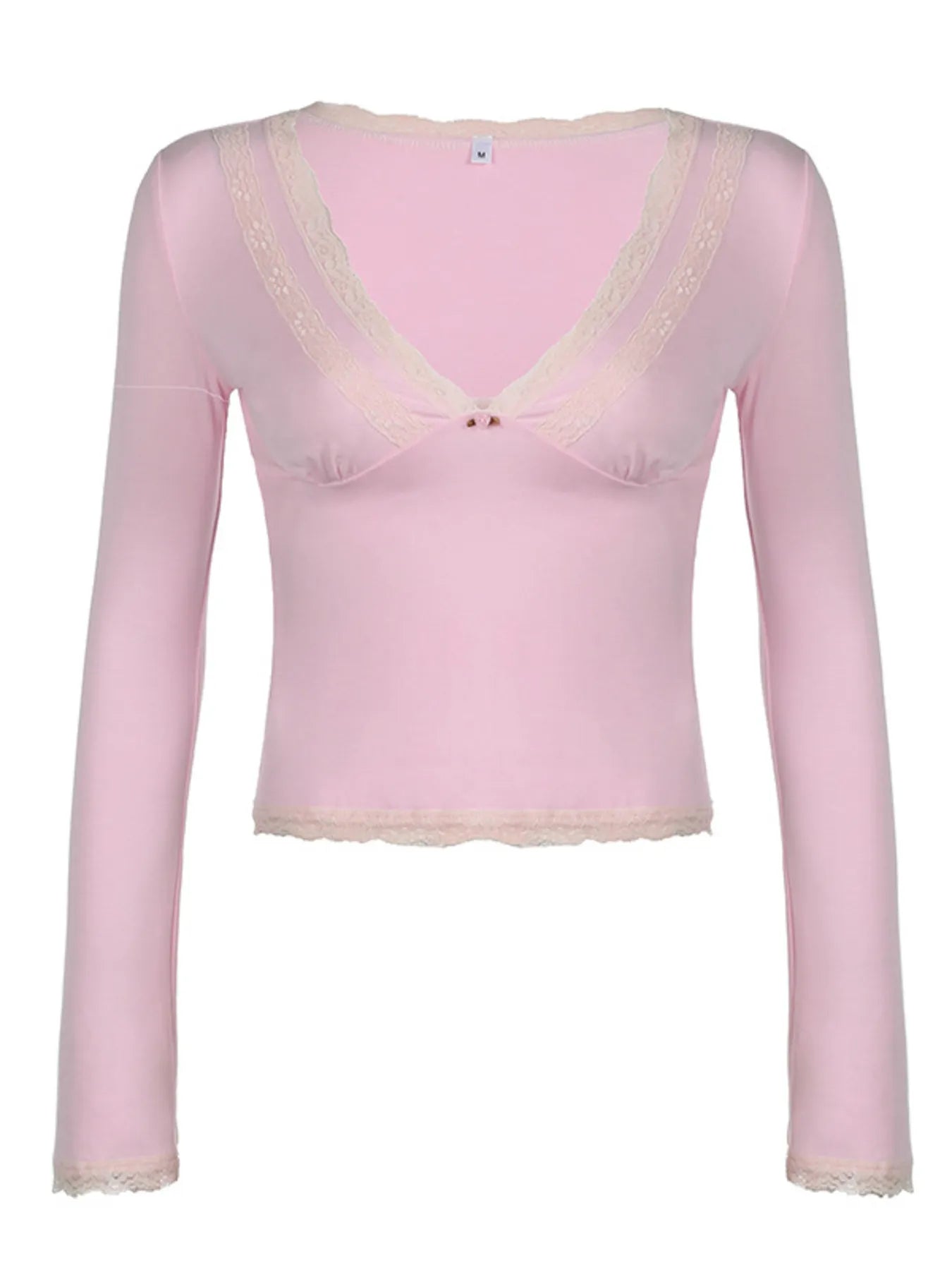 Lace Trim V-Neck Long Sleeve Top