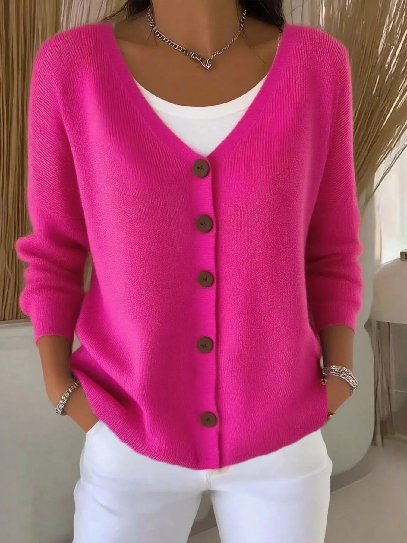 Full Size Button-Front V-Neck Cardigan Plus Size