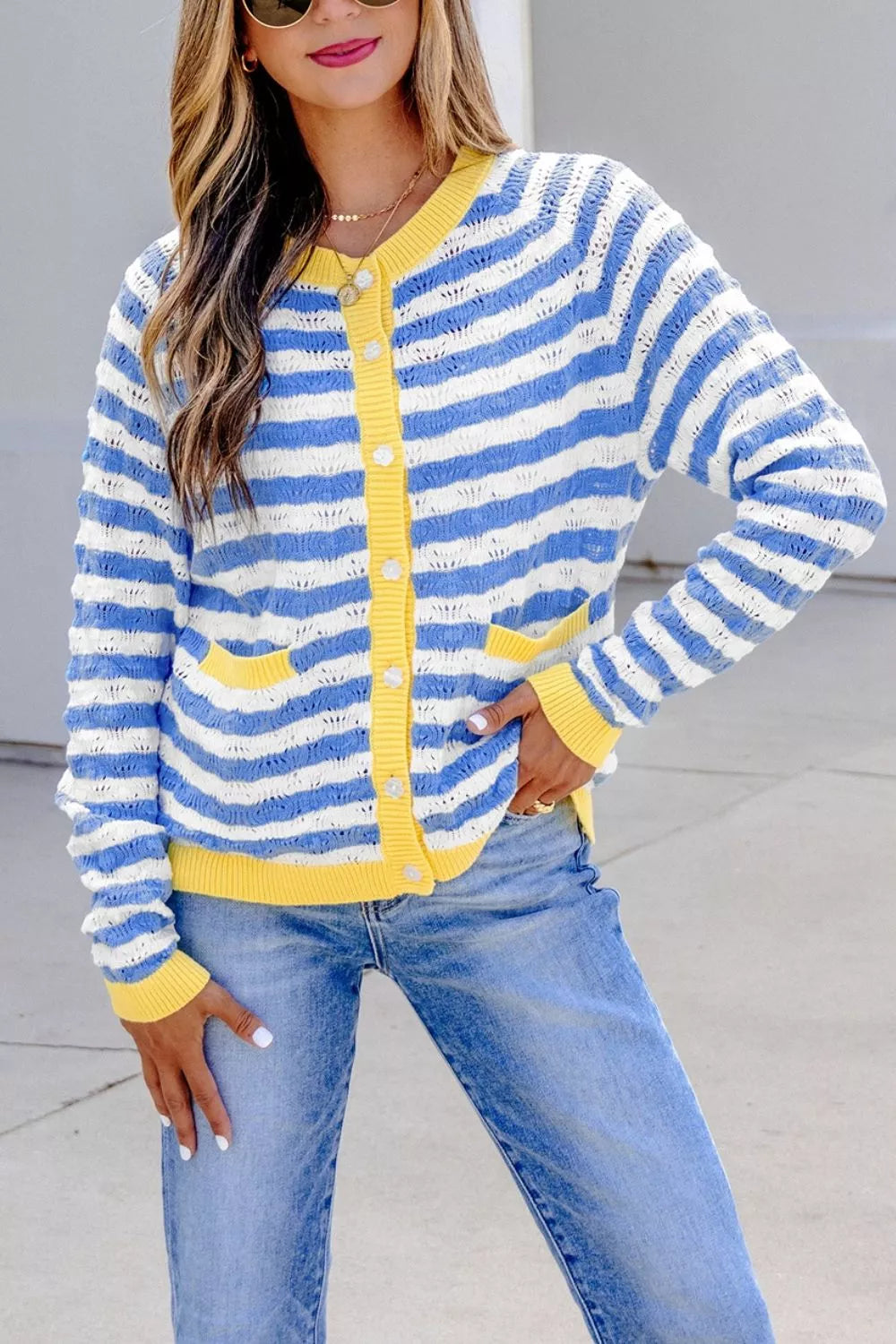 Striped Knit Button Up Cardigan