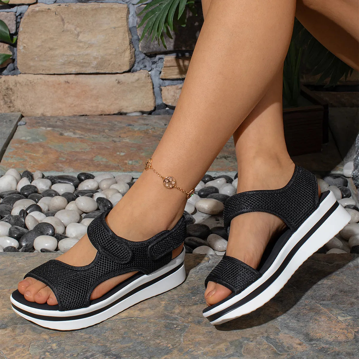 Mesh Open Toe Platform Sandals