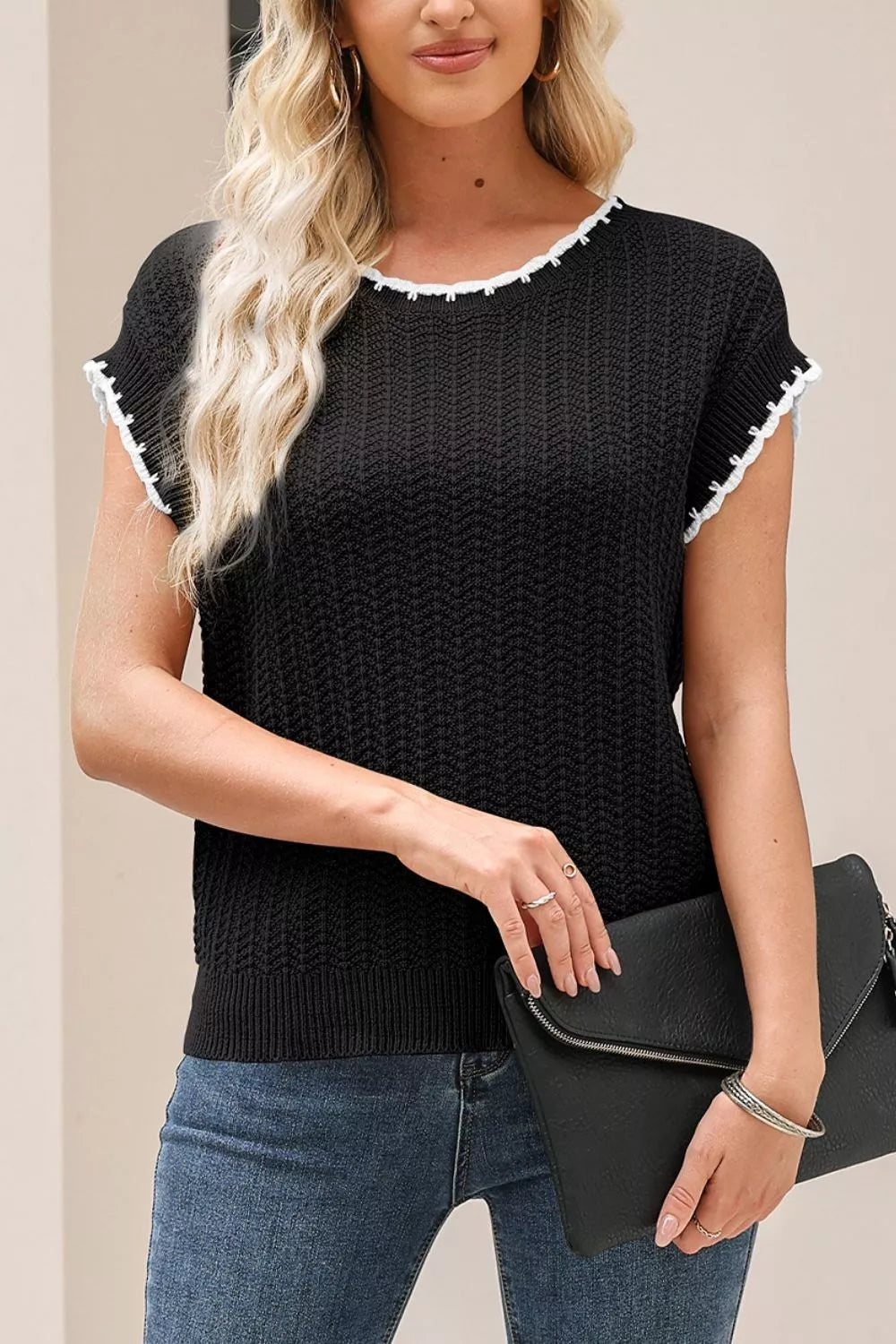 Chic Textured Knit Sleeveless Sweater Vest