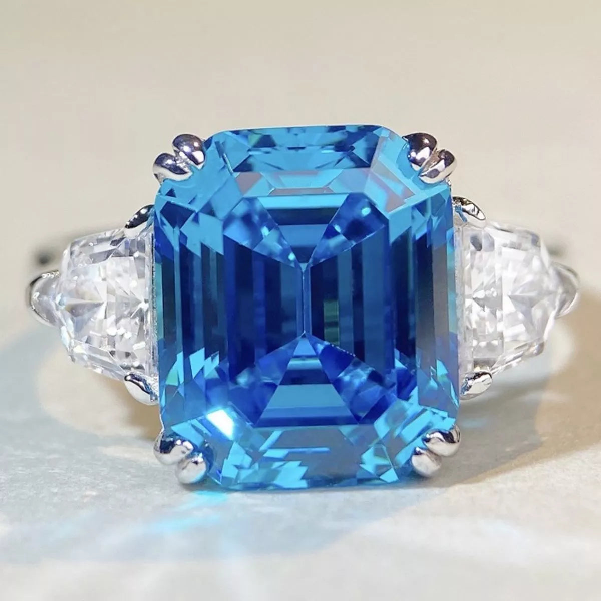 925 Sterling Silver Zircon Square Ring