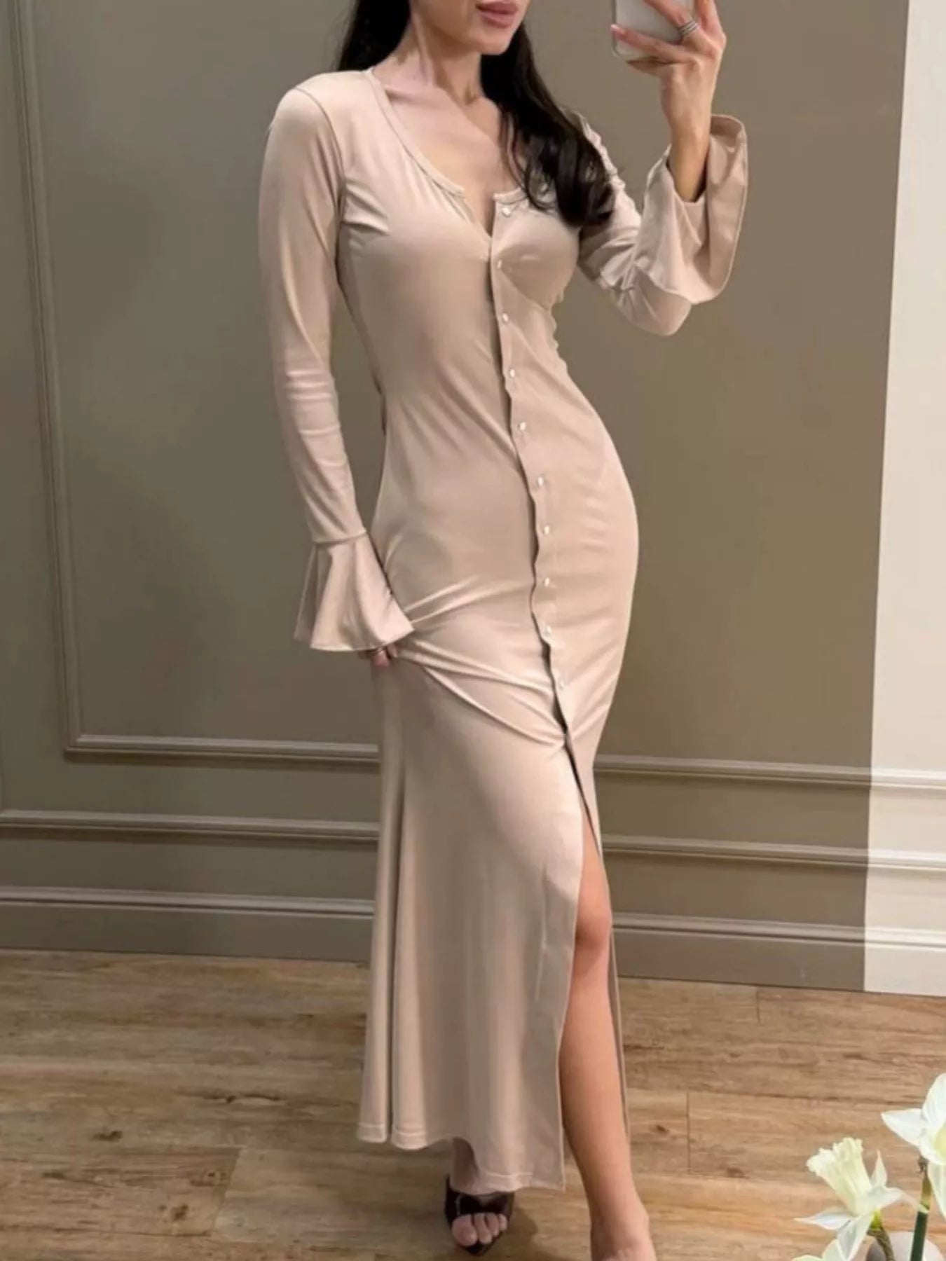 Button-Down Bodycon Maxi Dress