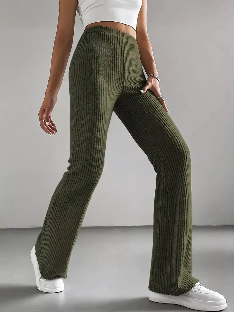 Ribbed Knit High Waist Flare Pants