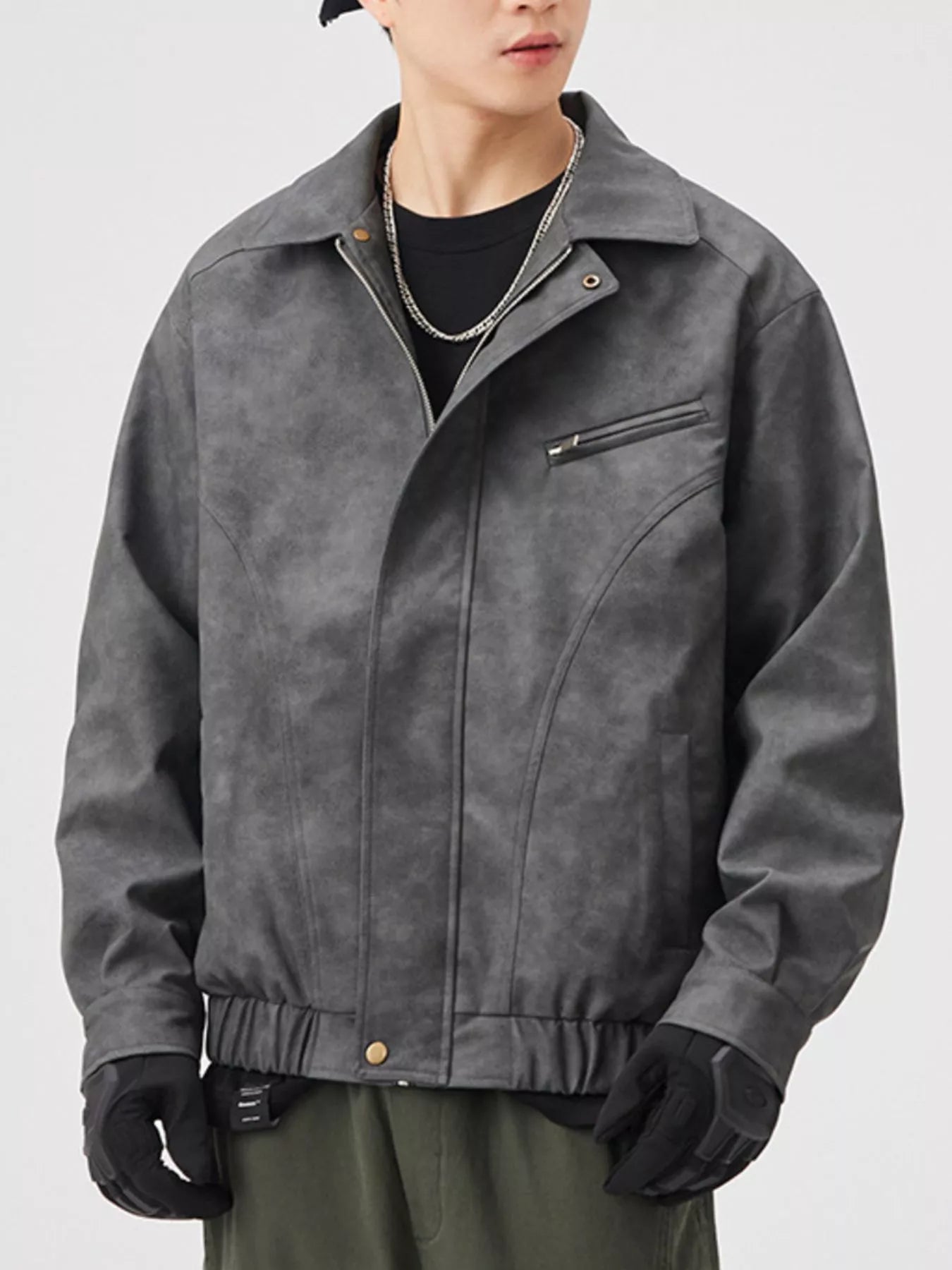 Men's Plus Size Vintage Style Zip Up Leather Jacket