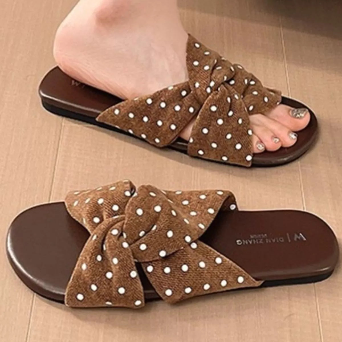 Bow-Knot Polka Dot Flat Sandals