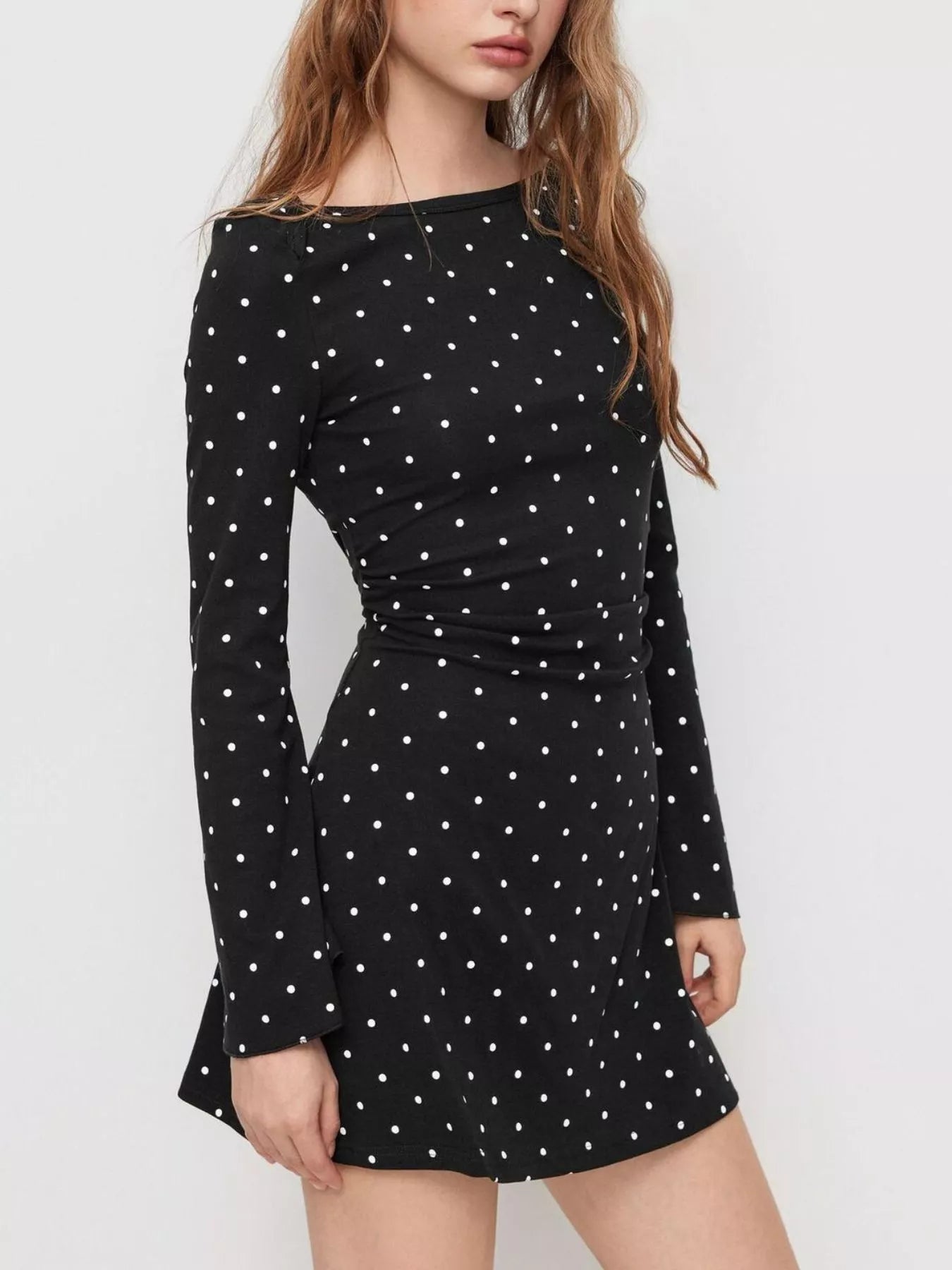 Polka Dot Flare Sleeve Mini Dress