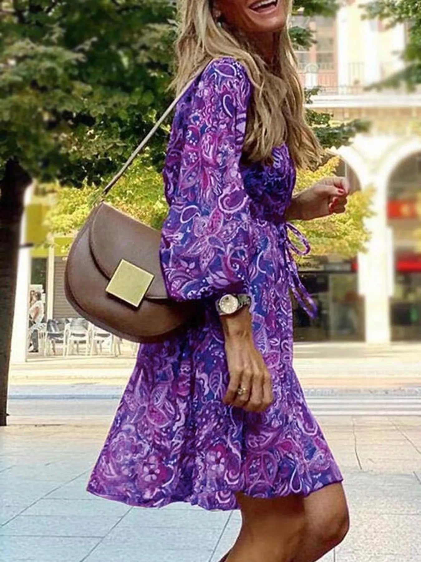 Full Size Paisley Print Long Sleeve Mini Dress Plus Size