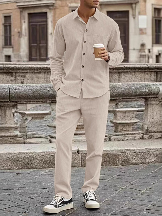 Men's Full Size Button Up Long Sleeve Shirt and Pants Set Plus Size