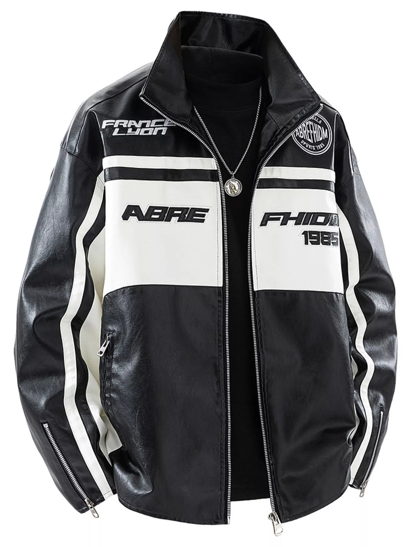 Men's Plus Size Zip Up Long Sleeve Leather Jacket