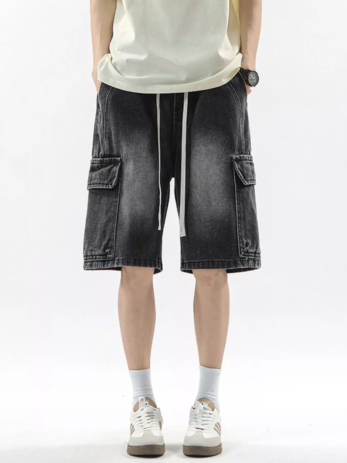 Men's Full Size Wash Drawstring Cargo Shorts Plus Size