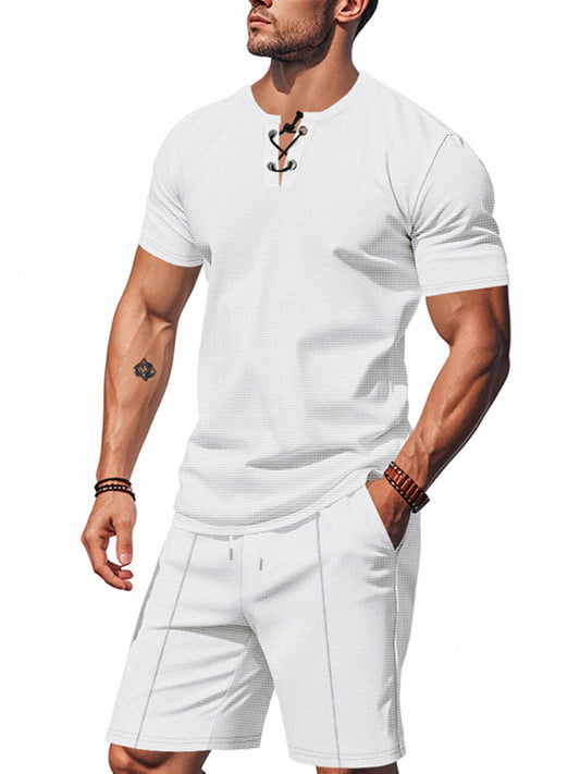 Men's Full Size Casual Short Sleeve Top & Shorts Set Plus Size