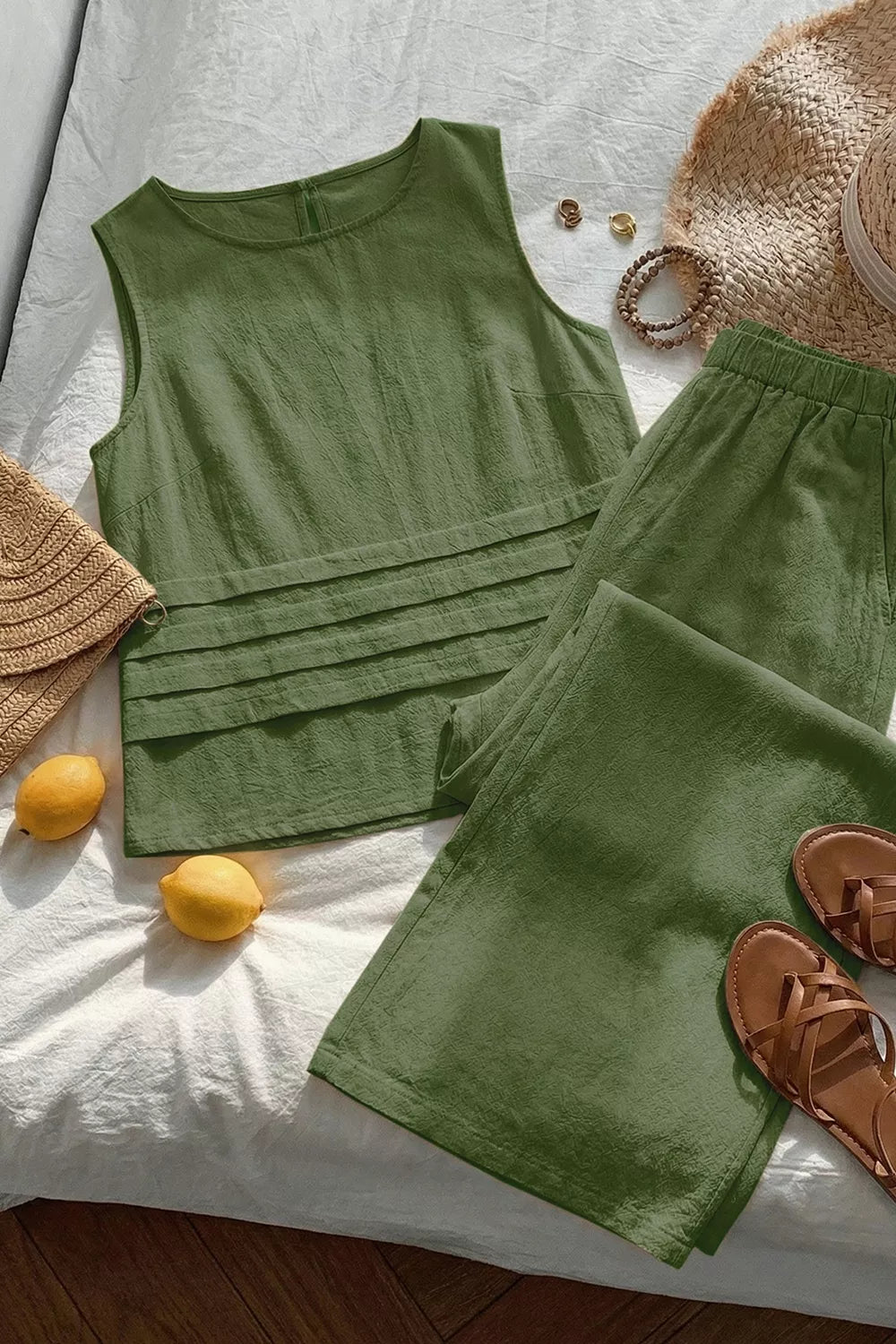 Sleeveless Top and Wide-Leg Pants Set