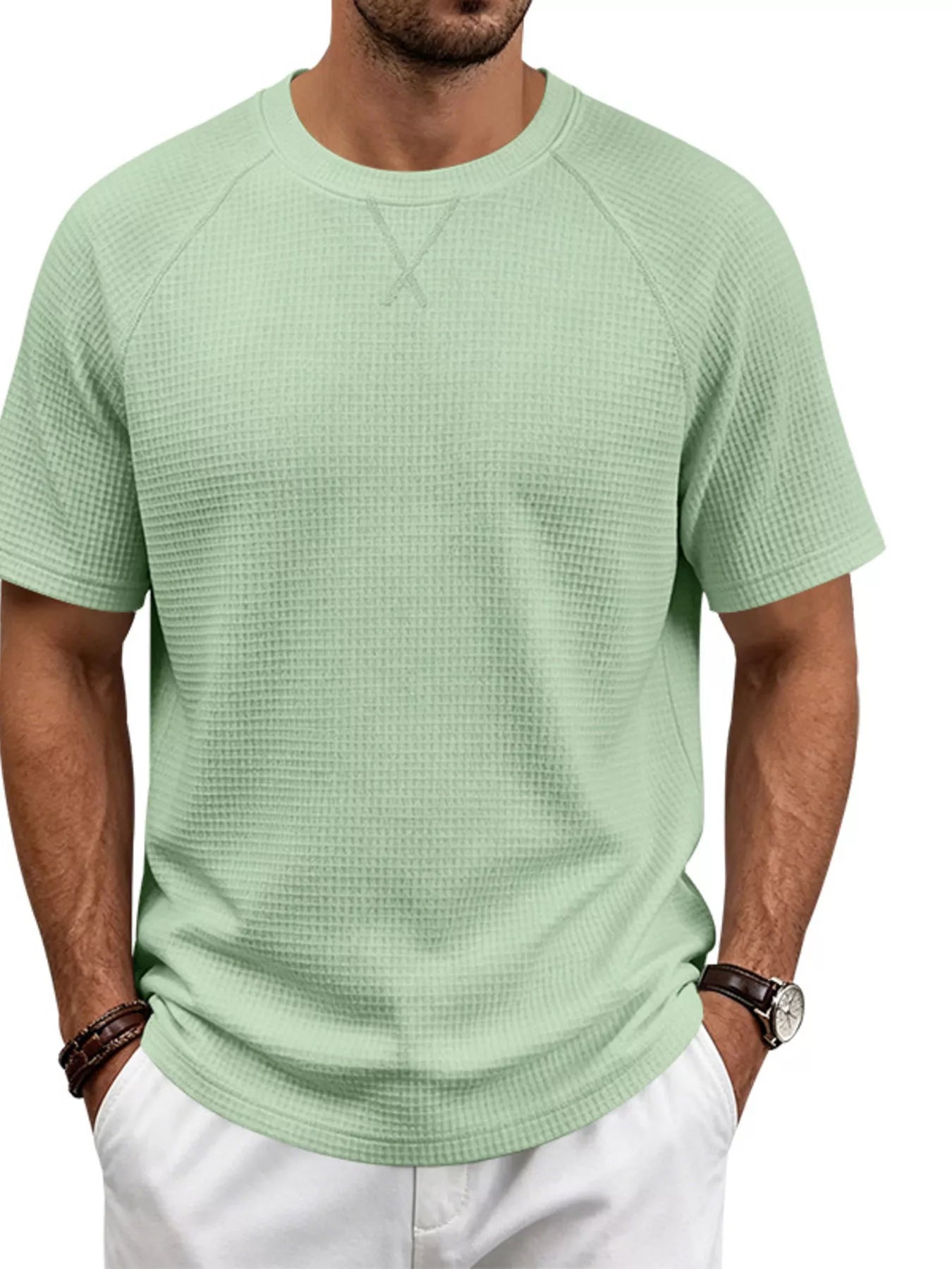 Men's Full Size Waffle Knit Raglan Short Sleeve T-Shirt Plus Size