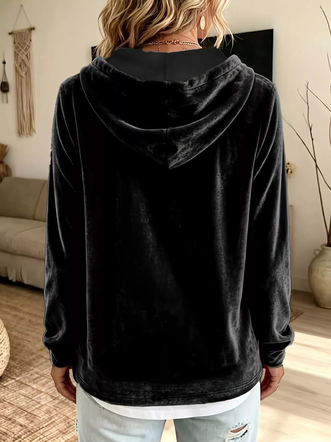 Full Size Drawstring Velvet Long Sleeve Hoodie Plus Size