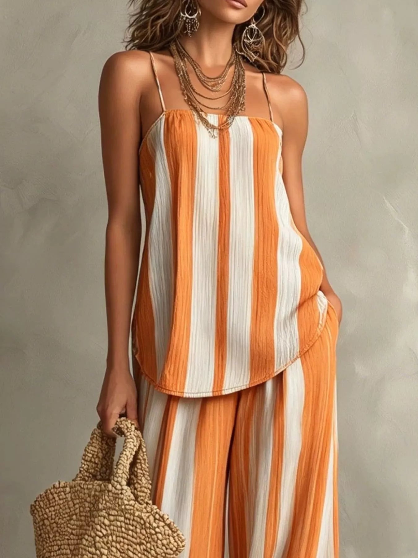 Striped Cami and Wide Leg Pants Set