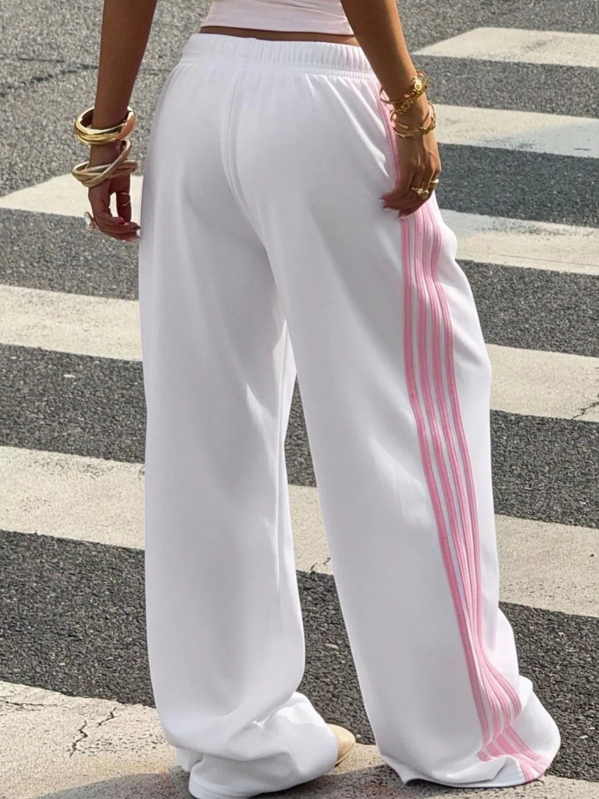 High-Waisted Wide-Leg Track Pants with Side Stripes
