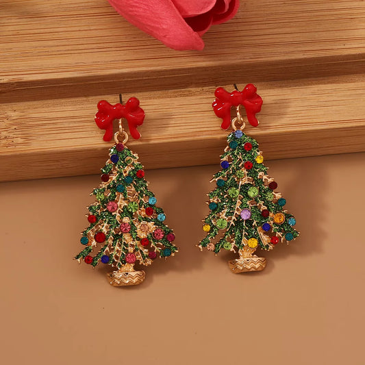 Christmas Tree Earrings with Bow