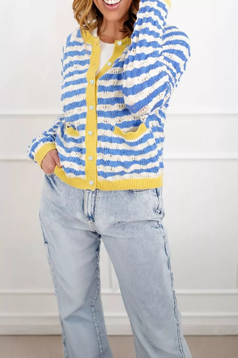 Striped Knit Button Up Cardigan