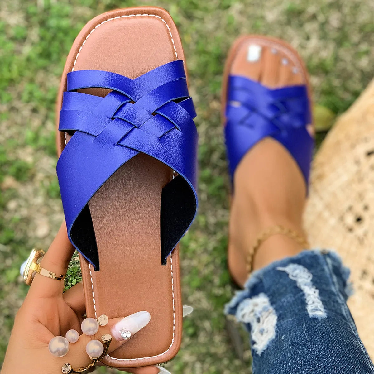 Woven Open Toe Flat Sandals