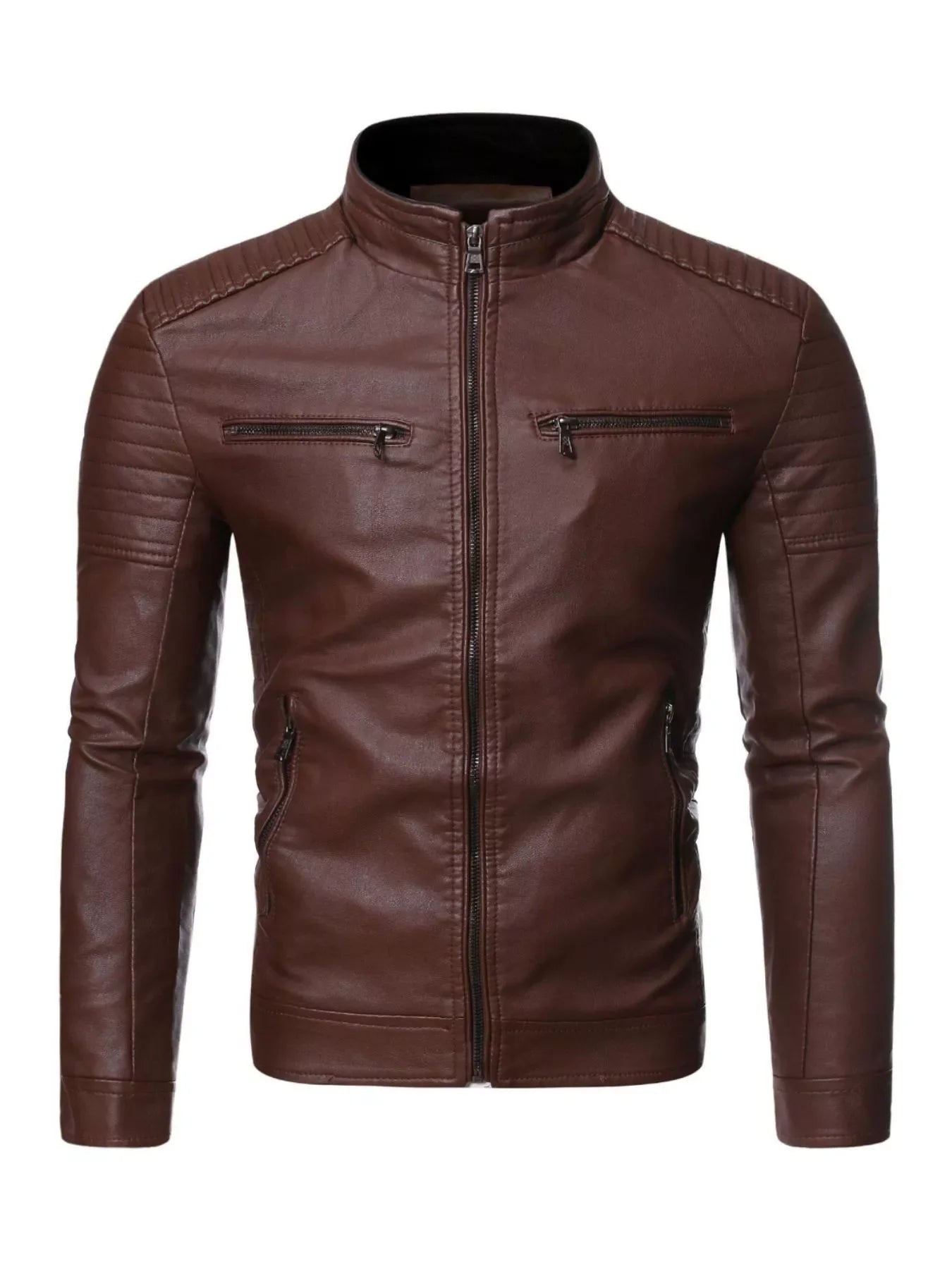 Men's Plus Size Zip Up Leather Moto Jacket