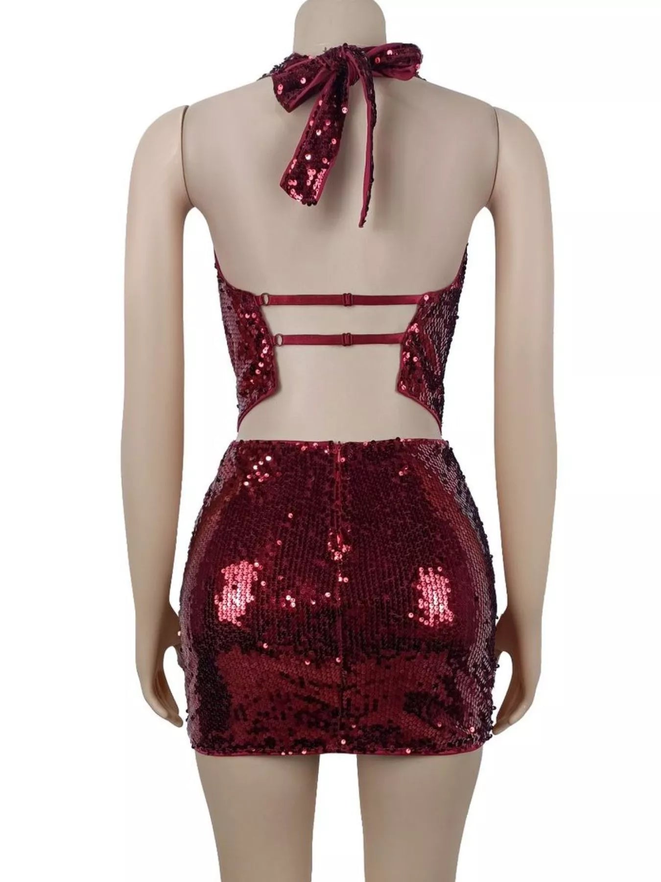 Sequin Halter Neck Crop Top and Mini Skirt Two-Piece Set