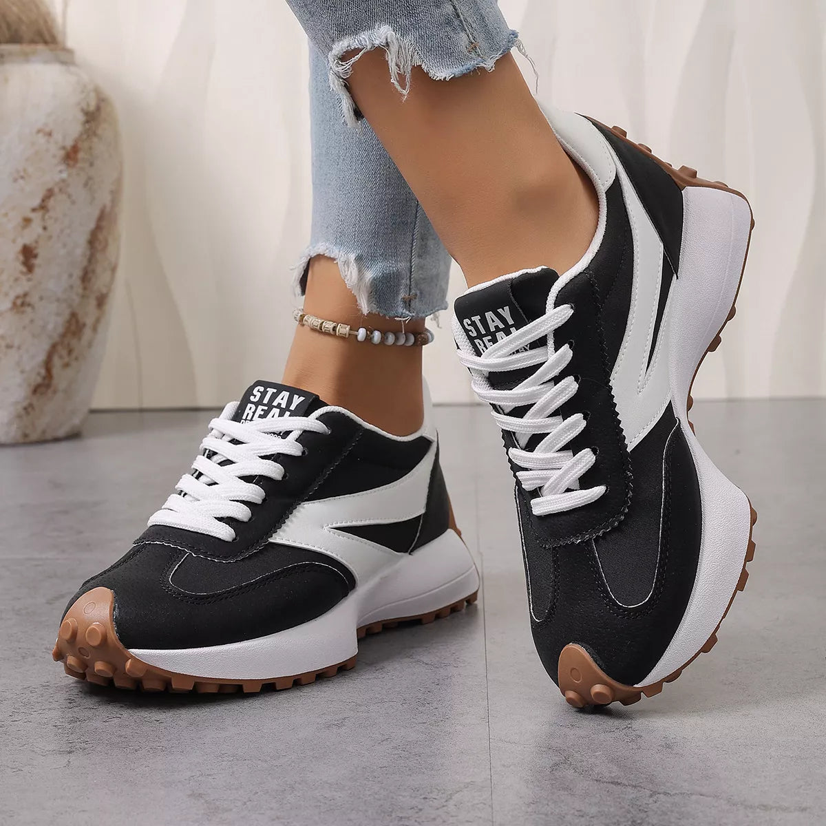 Color‑Blocked Platform Casual Sneakers