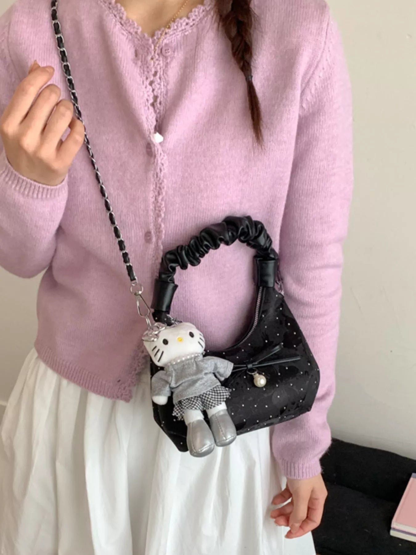 Ruched Handle Polka Dot Handbag