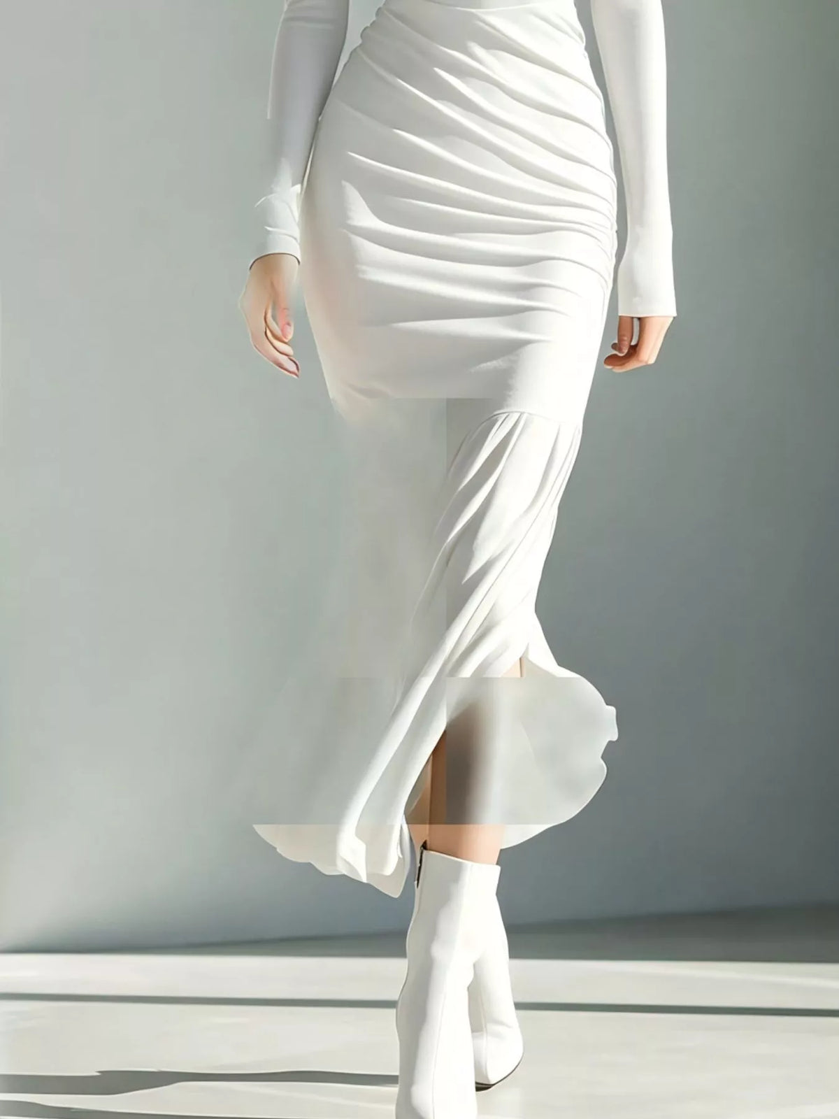 Full Size Slit Turtleneck Ruched Bodycon Mermaid Dress Plus Size