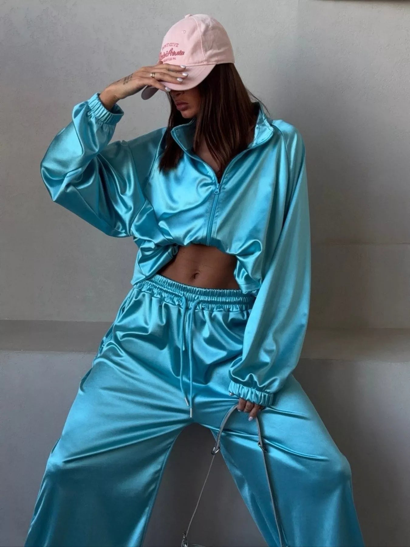 Zip Up Raglan Sleeve Jacket and Pants Set