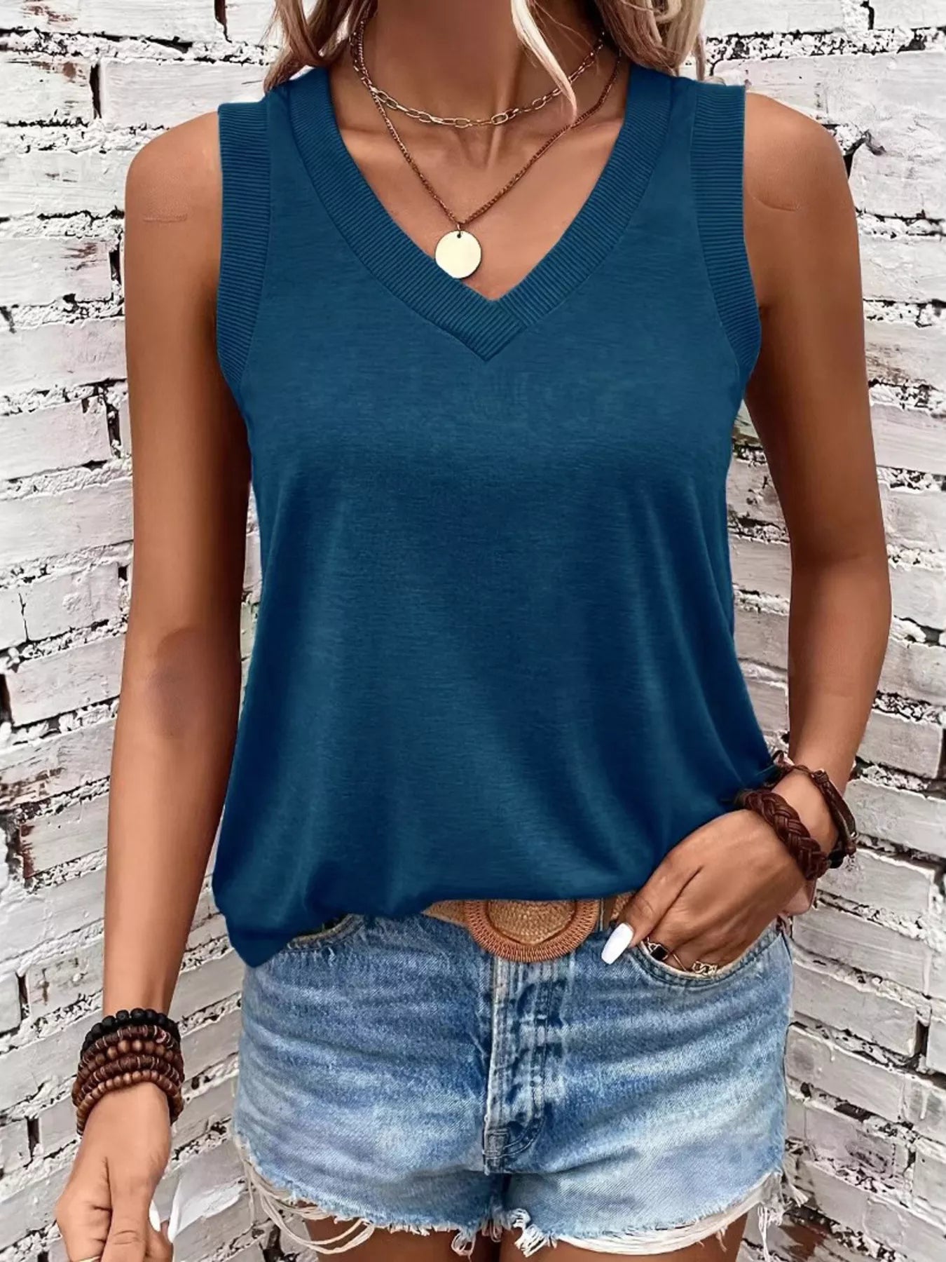 V-Neck Ribbed Trim Tank