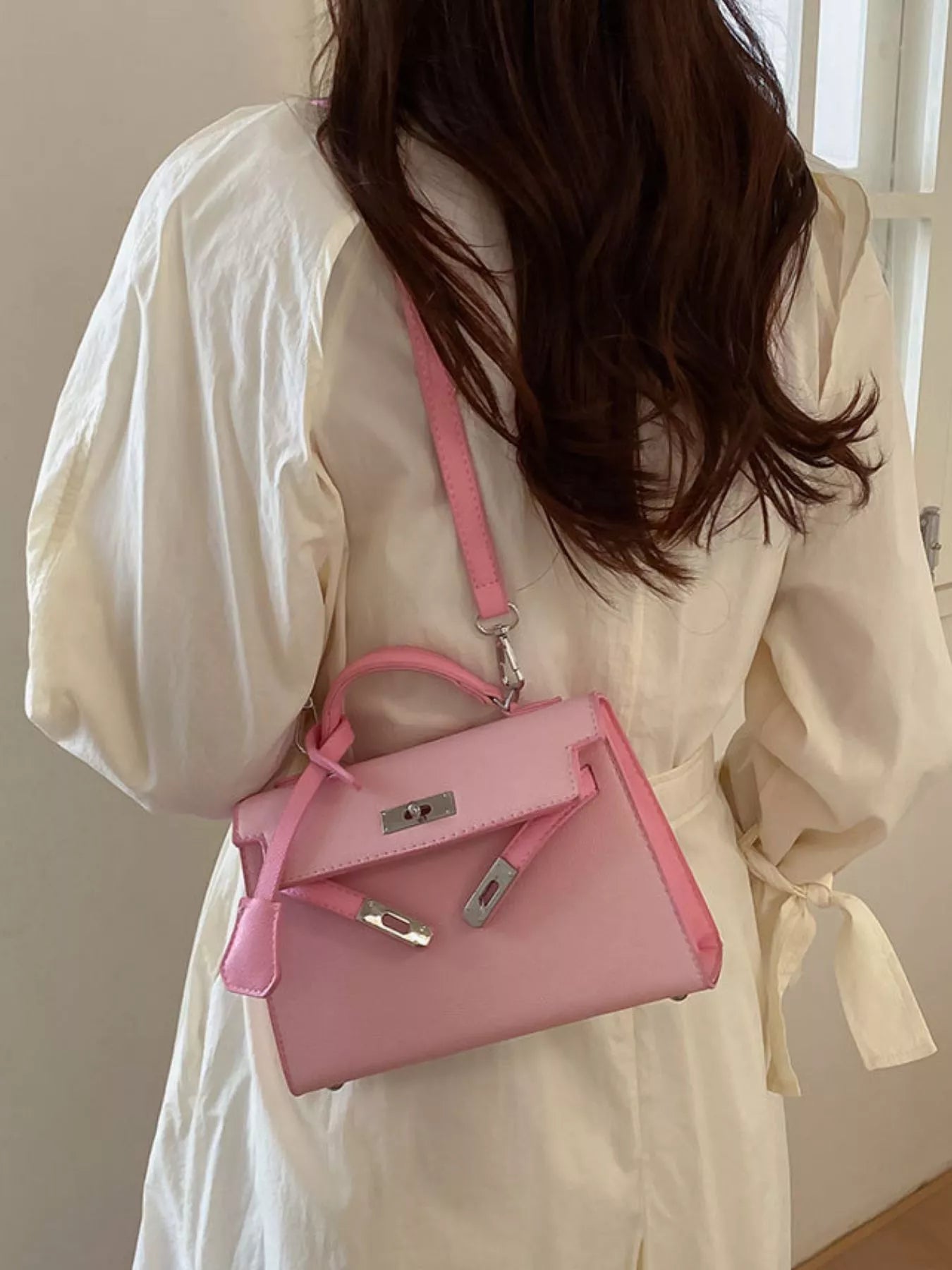Contrast Trimmed Top-Handle Crossbody Bag