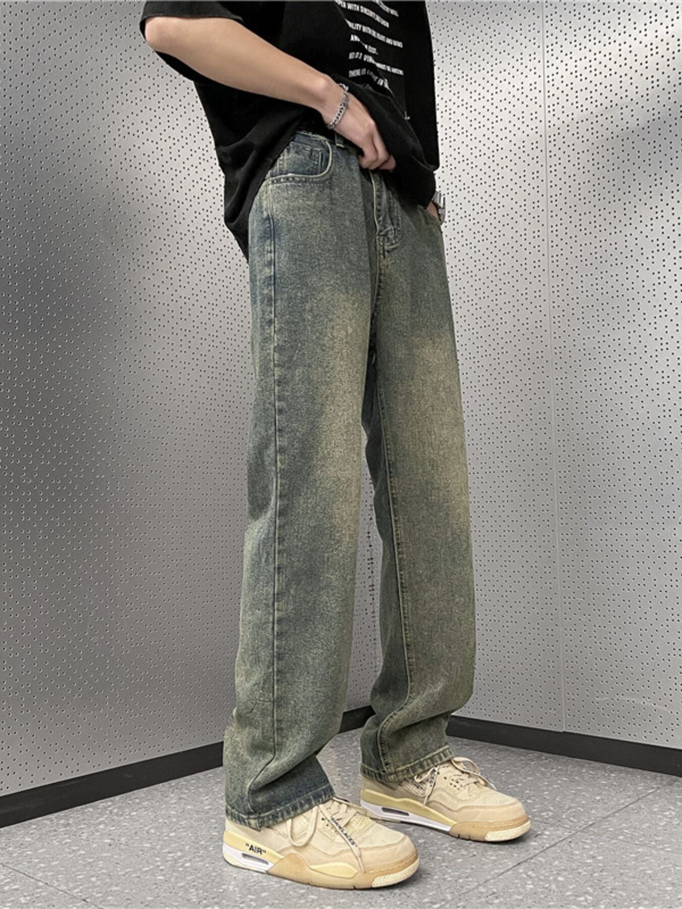 Men's Full Size Vintage Wash Wide Leg Jeans Plus Size