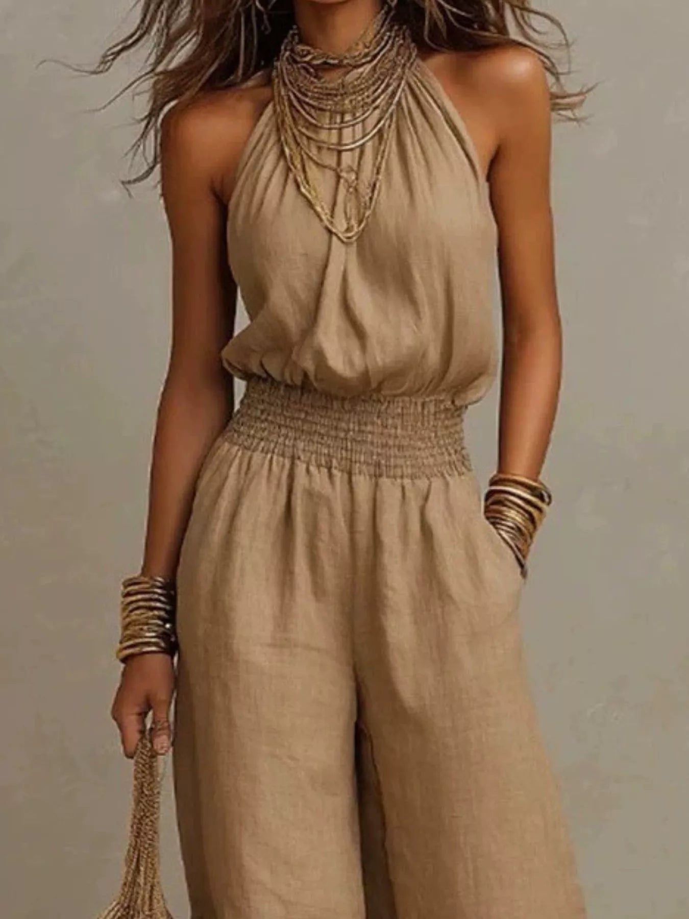 Elegant Halter Neck Wide-Leg Jumpsuit