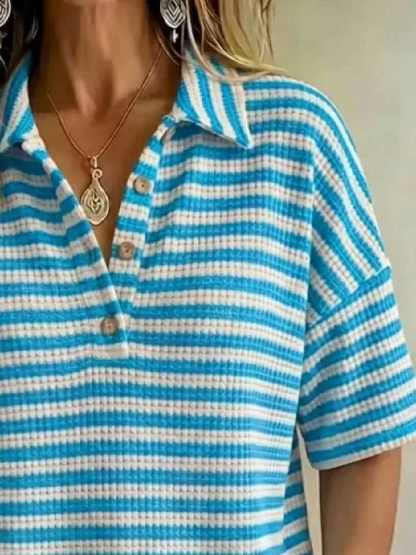 Full Size Contrast Striped Knit Polo Shirt Plus Size