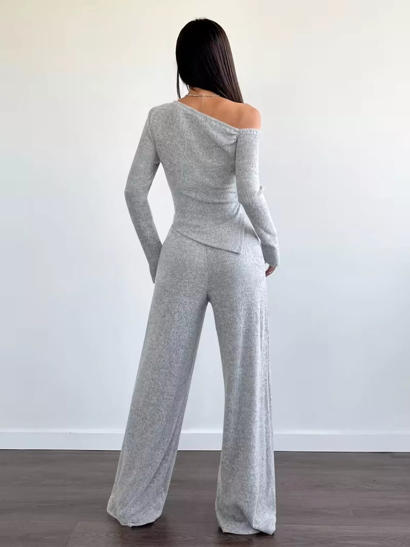 Chic One-Shoulder Asymmetrical Top and Wide-Leg Pants Set