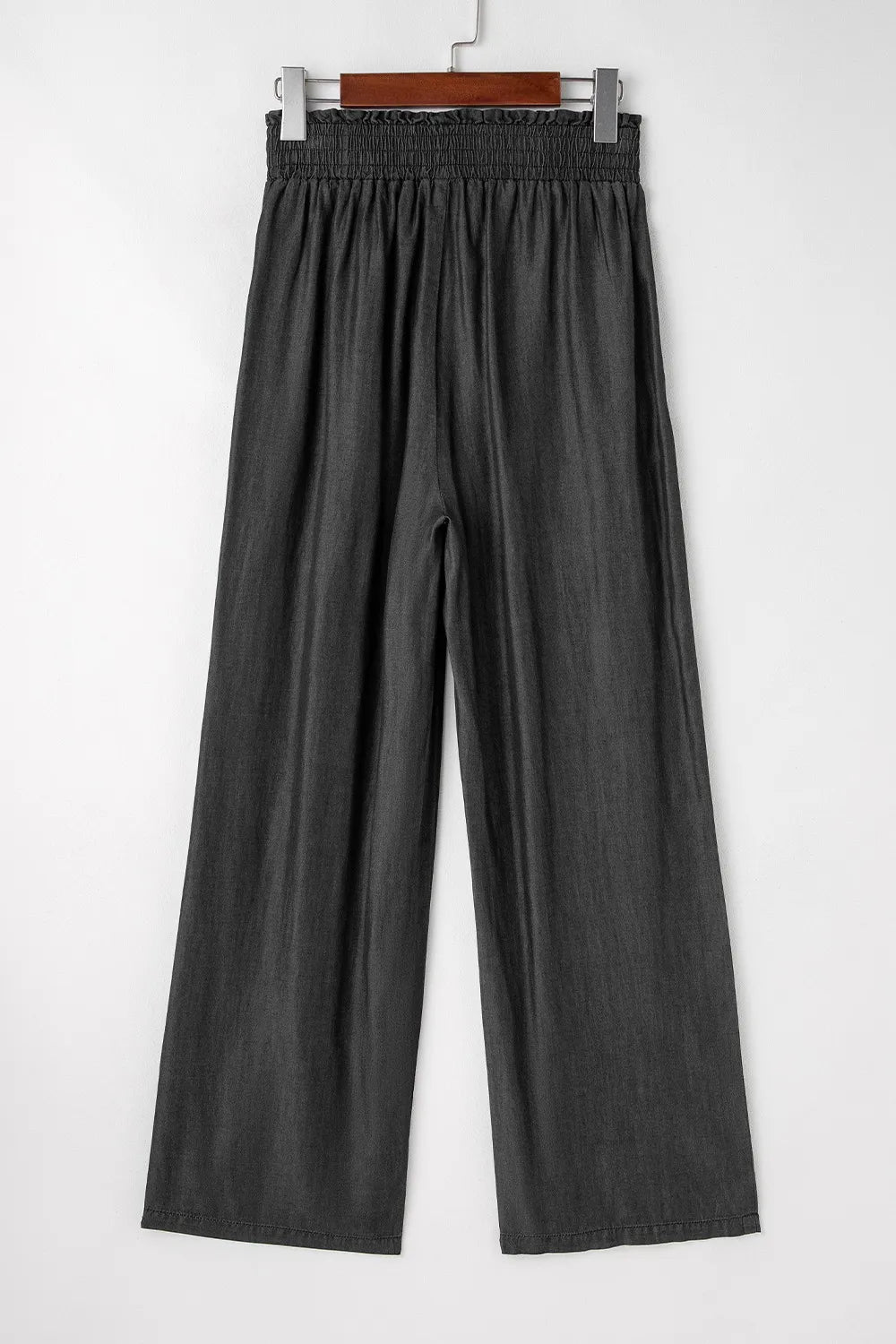 Side Pockets Frilled Smocked High Waist Wide Leg Pants