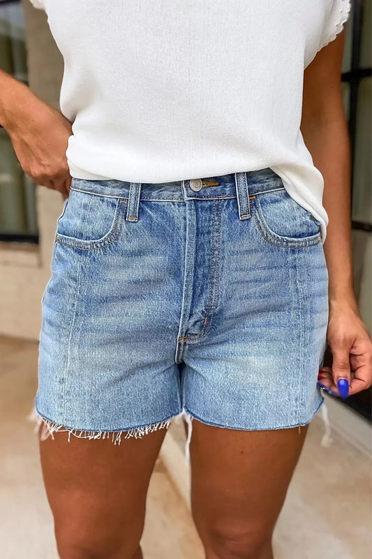 Frayed Hem High-Waisted Denim Shorts