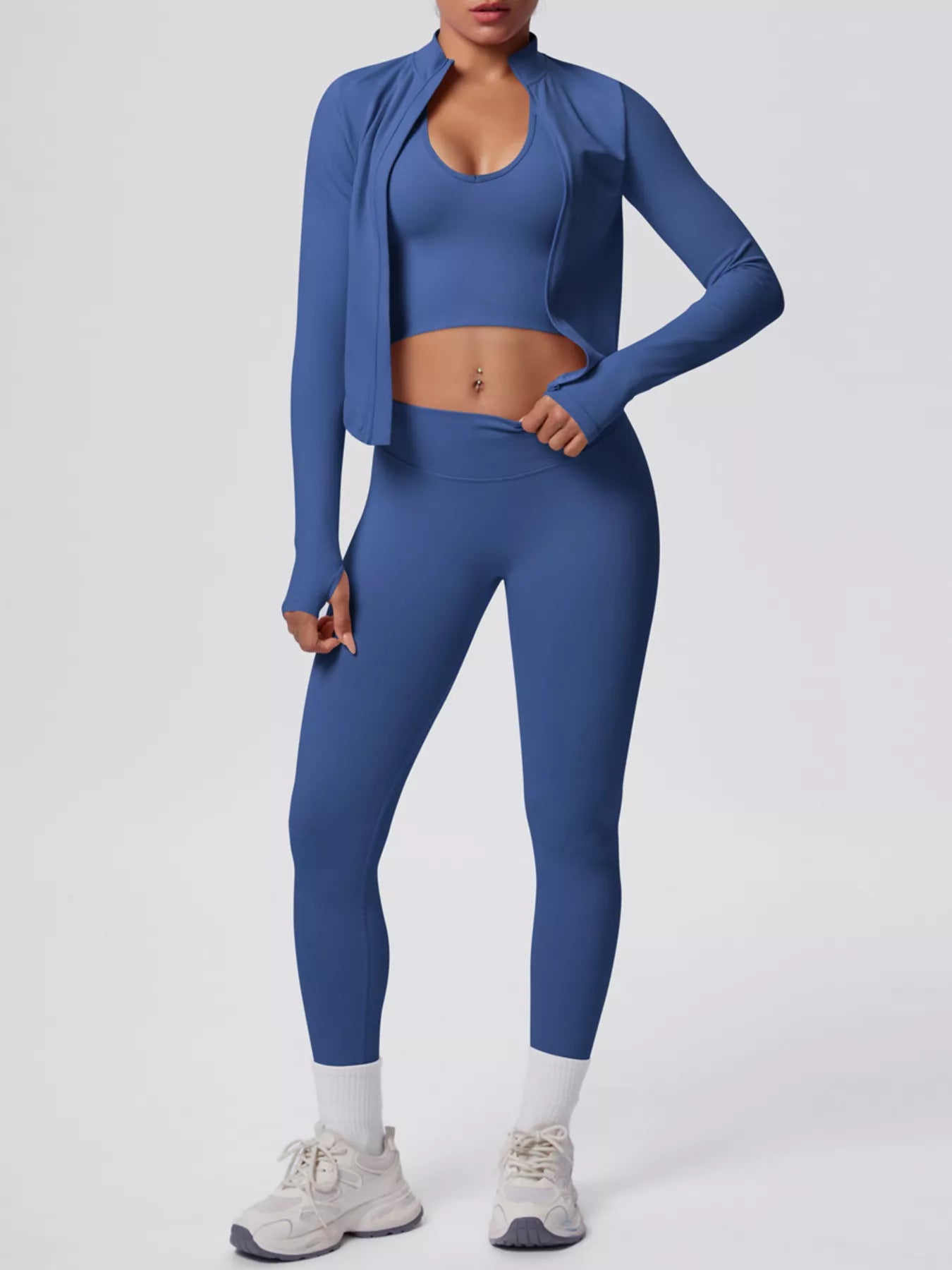 Tank & Zip-Up Jacket and Leggings Three-Piece Active Set