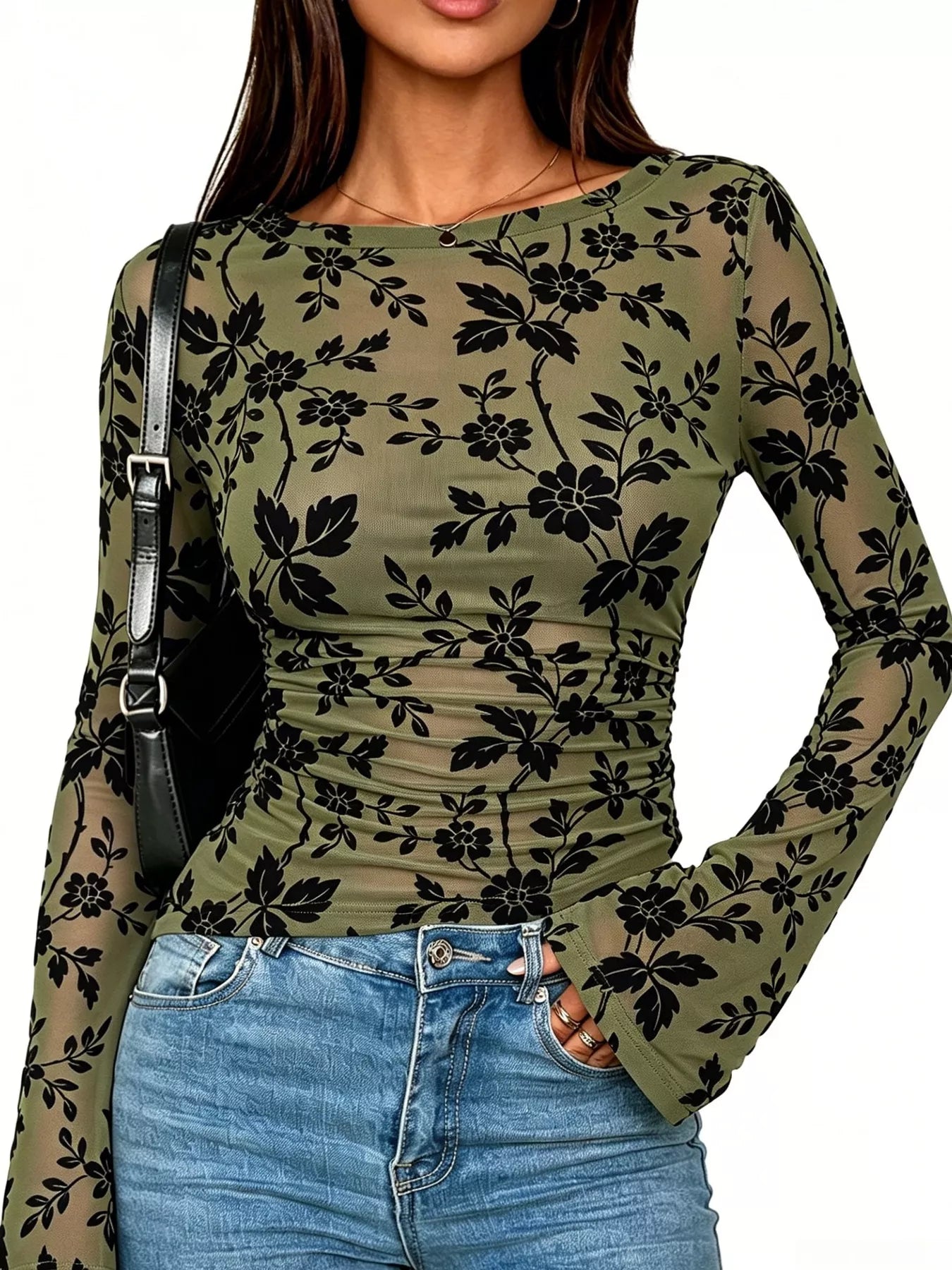Slim Fit Floral Print Long Sleeve Top