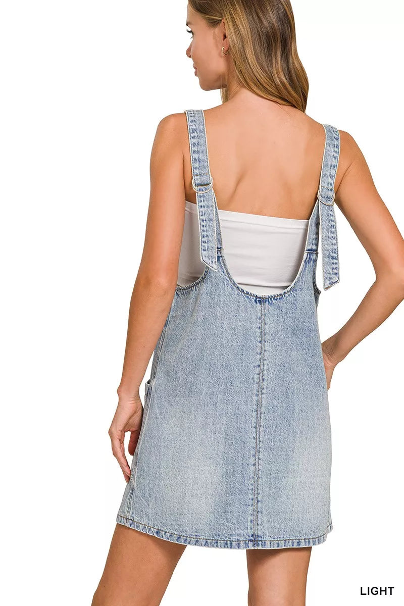 Zenana Denim Overall Dress with Front Pockets