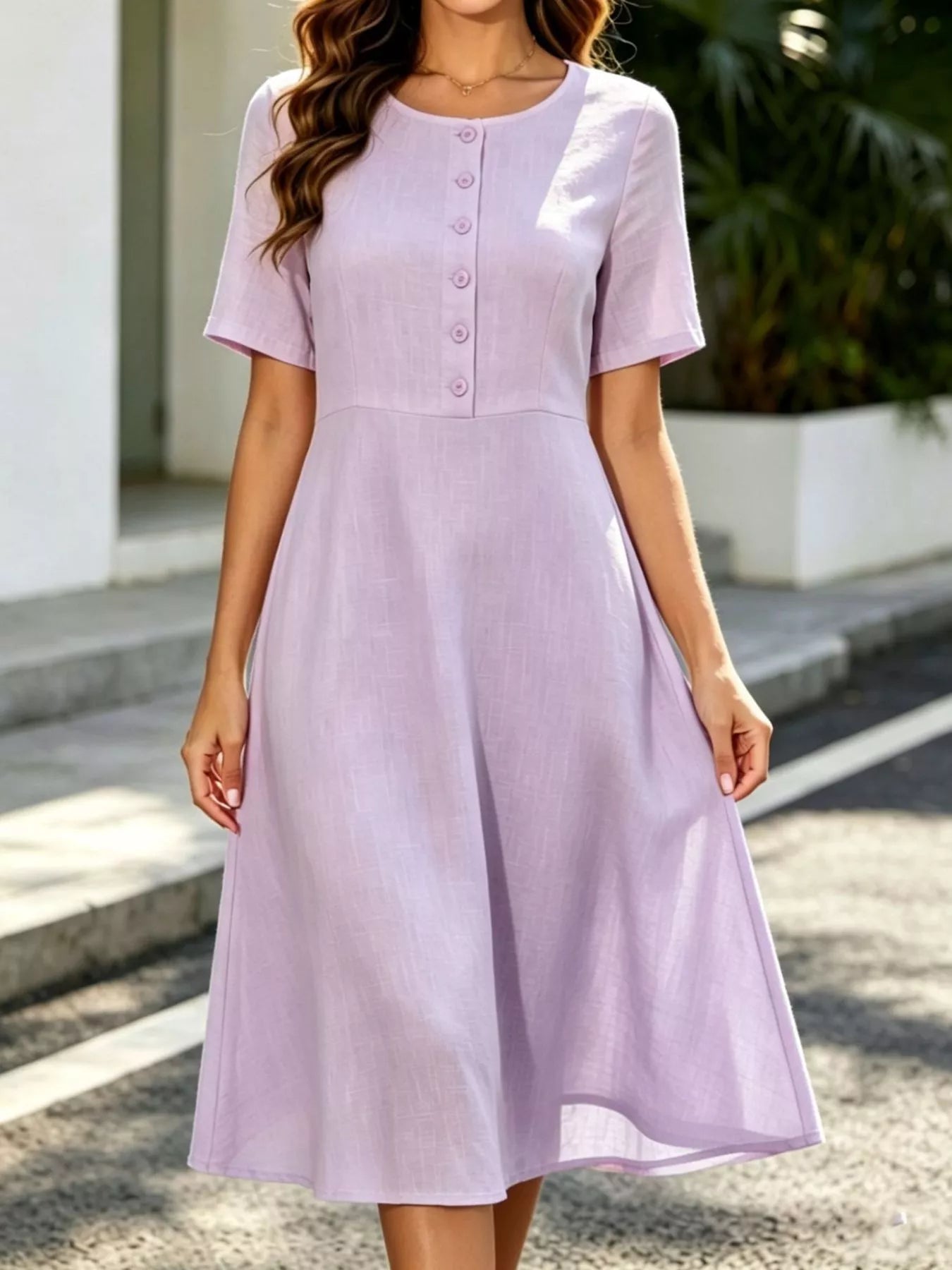 Button Detail A-Line Midi Dress