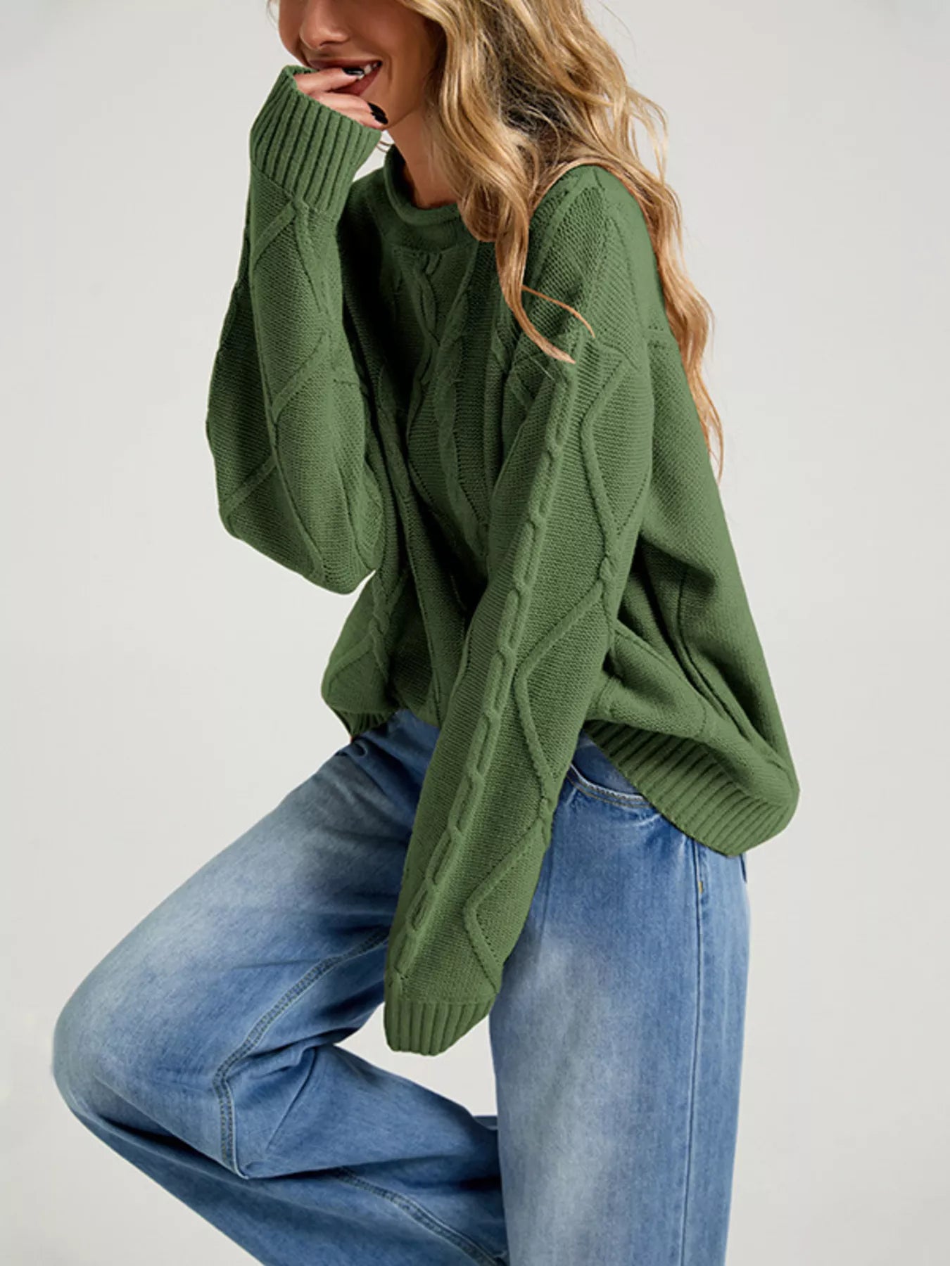 Cable Knit Ribbed Hem Sweater